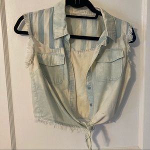Blue denim-like tie button up tank top